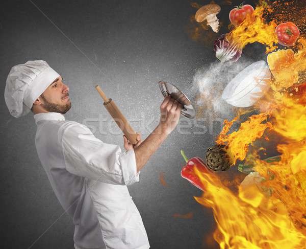 Cozinha chamas cozinhar comida fogo chef Foto stock © alphaspirit