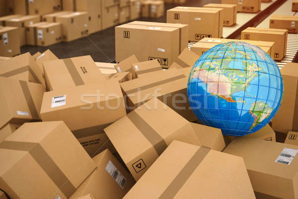 Boxes on conveyor roller. 3D Rendering Stock photo © alphaspirit