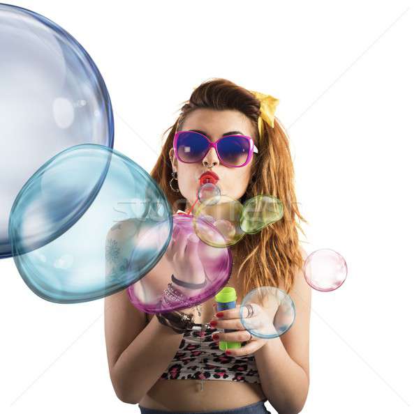 Blowing colored bubbles Stock photo © alphaspirit