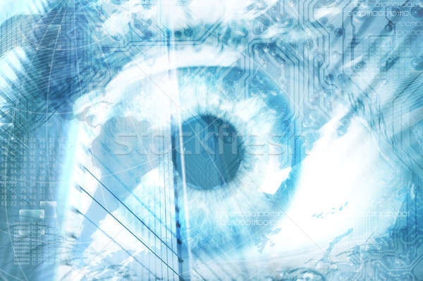Futuristisch Vision menschlichen Auge Erde blau Stock foto © alphaspirit