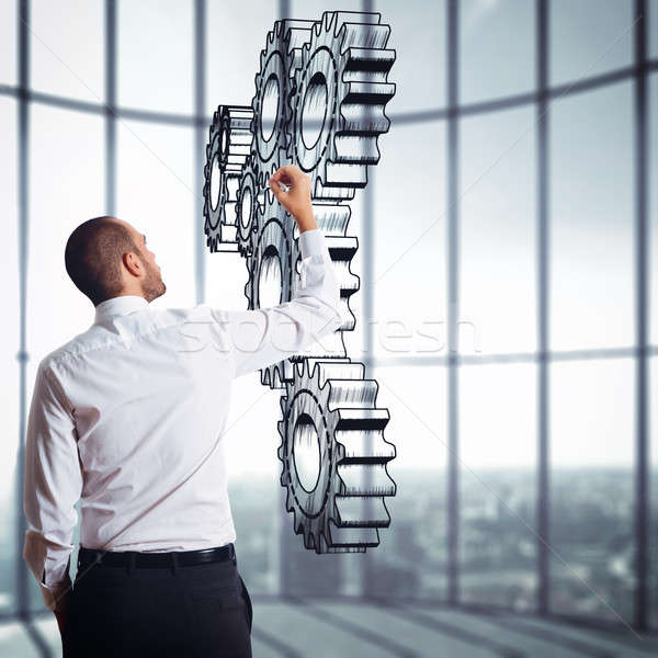 Stock photo: System of a mechanism gears. Strategy business company