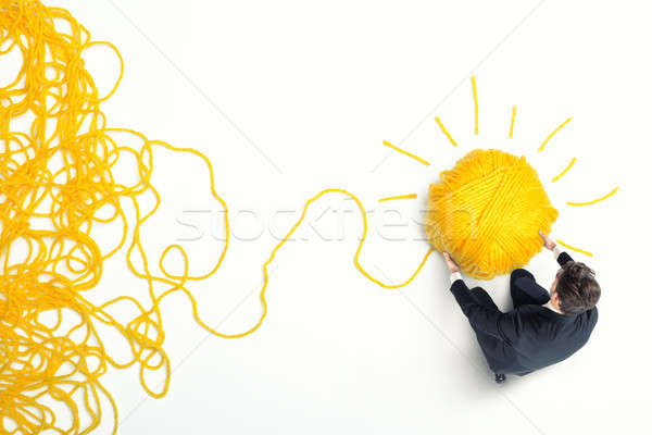 Stock photo: Concept of solution and innovation with wool ball