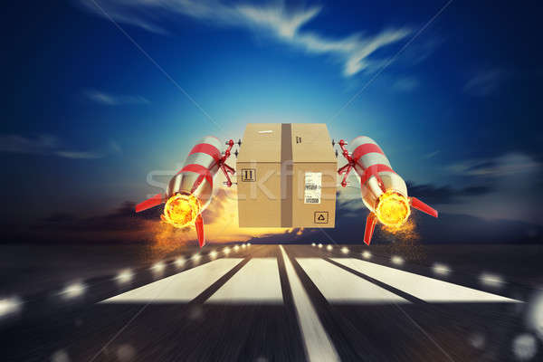 Fast delivery of package by turbo rocket. 3D Rendering Stock photo © alphaspirit
