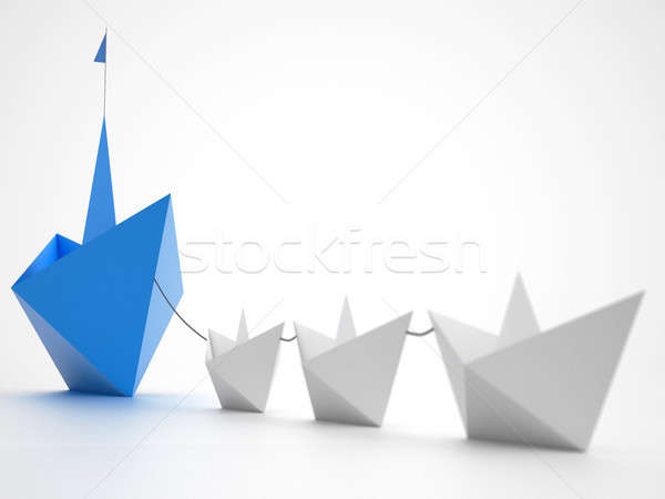 Unity is strength. Small paper boats that tow a bigger ship. Concept of teamwork and alliance. 3D Re Stock photo © alphaspirit