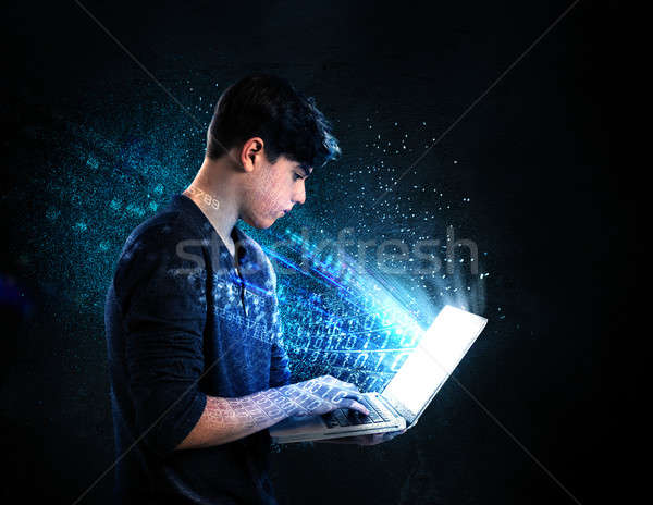 Teenager addicted to Internet Stock photo © alphaspirit