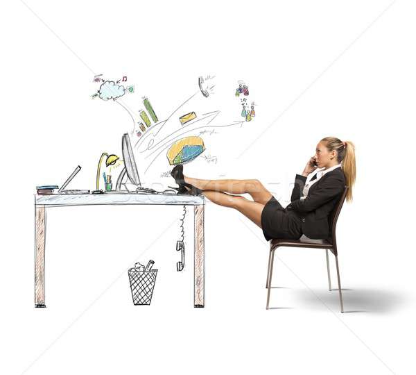 расслабиться деловая женщина работу бизнеса компьютер женщину Сток-фото © alphaspirit