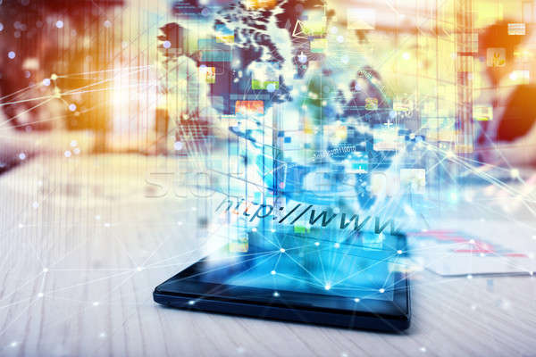 Tablet that shares multimedia with internet connection Stock photo © alphaspirit