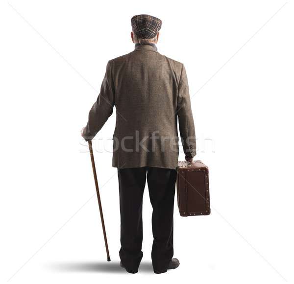 Bőrönd bot idős férfi hát férfi sétál Stock fotó © alphaspirit