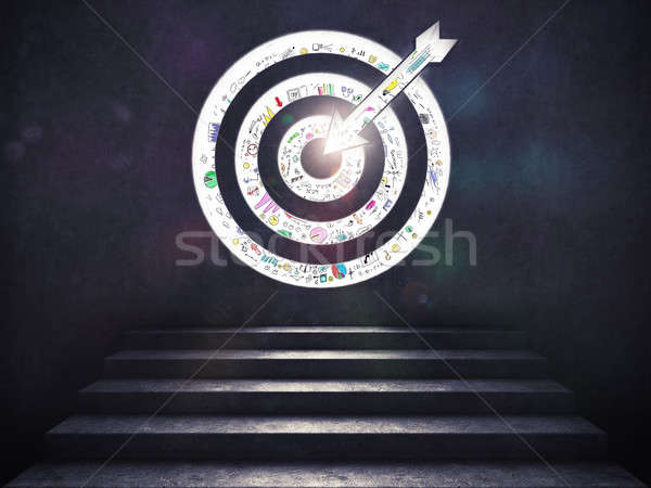 Arrive at a goal of success.the stairs up to a target. 3D Rendering Stock photo © alphaspirit