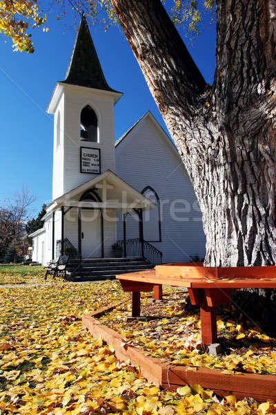 Piccola città chiesa autunno cielo blu cielo albero Foto d'archivio © alptraum