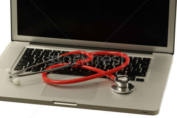 Stetoskop laptop tech wsparcia biały Internetu Zdjęcia stock © Alsos