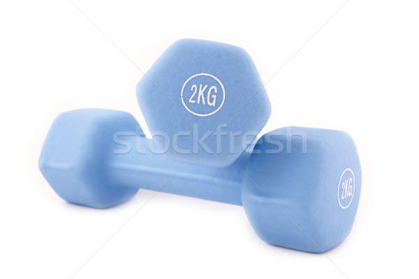 Niebieski hantle odizolowany biały fitness siłowni Zdjęcia stock © Amaviael