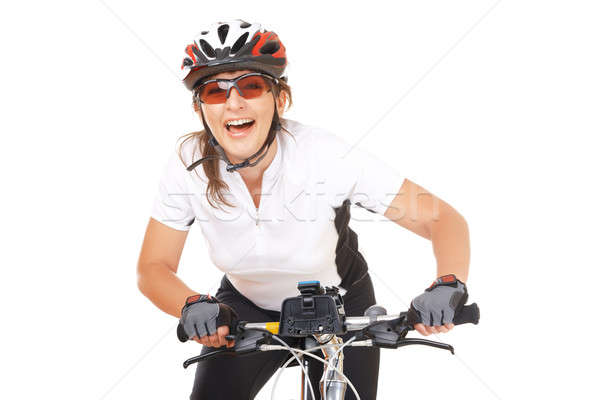 Dziewczyna rowerzysta młoda kobieta rowerów odizolowany Zdjęcia stock © Amaviael