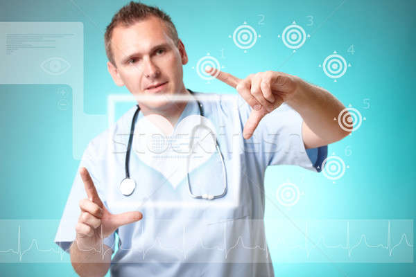 Stock photo: Medicine doctor working with futuristic interface