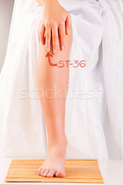 Stock foto: Akupunktur · Bein · drei · Meilen · Akupressur · Finger