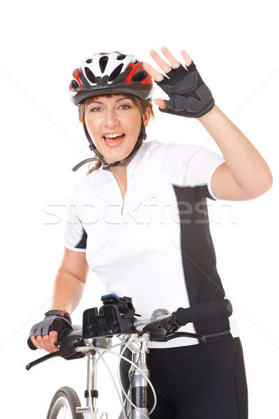 Lány kerékpáros fiatal nő motoros bicikli mosoly Stock fotó © Amaviael