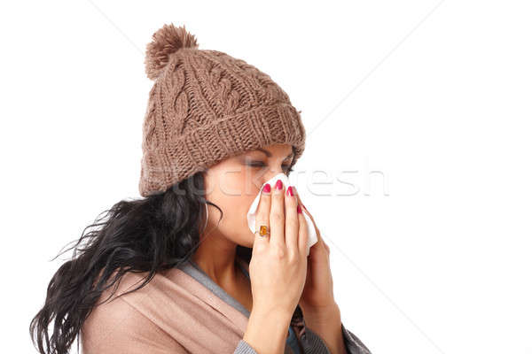Femeie rece izolat alb fată Imagine de stoc © Amaviael