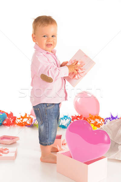 Сток-фото: ребенка · мальчика · рождения · подарки · белый