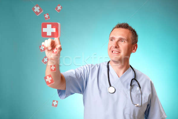 Imagine de stoc: Medicină · medic · holografic · futuristic · pastile · muncă