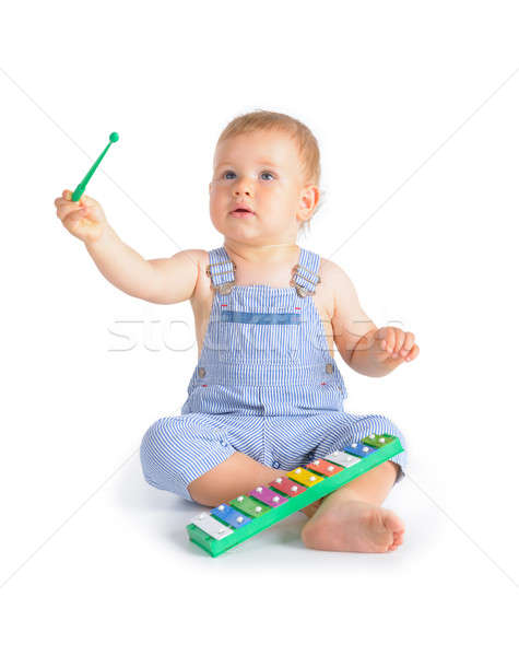 Heiter Baby Junge Xylophon spielen isoliert Stock foto © Amaviael