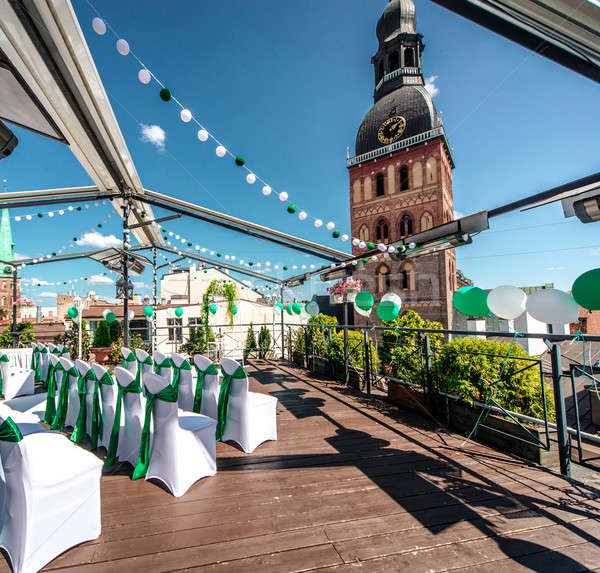 Bianco sedie verde nastro terrazza pronto Foto d'archivio © amok