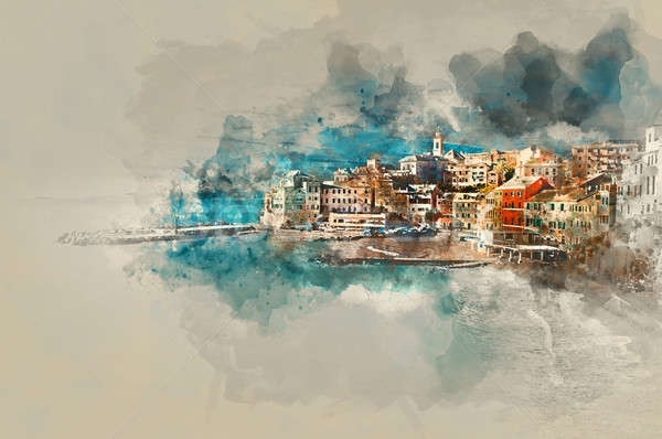 Digital watercolor painting of Bogliasco. Italy Stock photo © amok