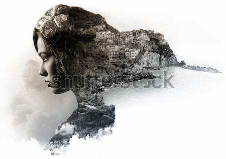 Double exposure. Portrait of a woman combined with a rocky coast Stock photo © amok