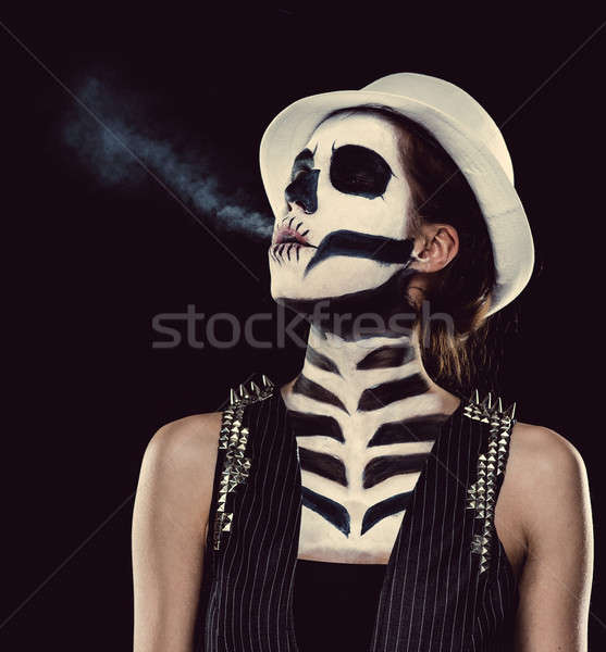 Kobieta szkielet twarz sztuki palenia czarnej kobiety Zdjęcia stock © amok