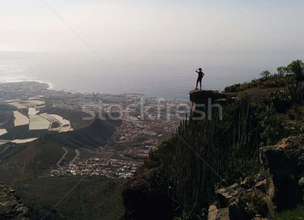 Woman on a edge of a mountain enjoying valley view Stock photo © amok