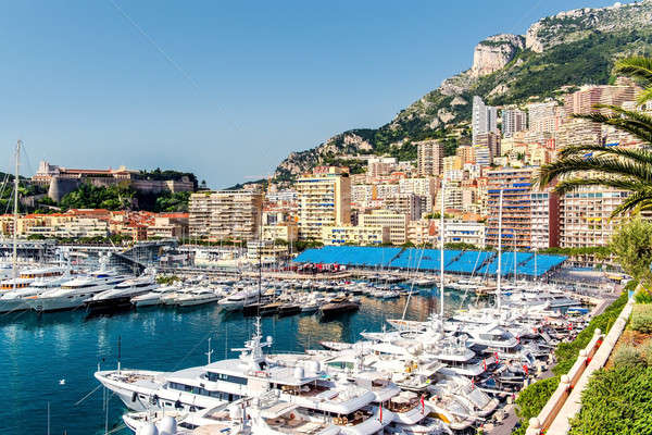 Panorámakép kilátás kikötő Monaco luxus csetepaté Stock fotó © amok