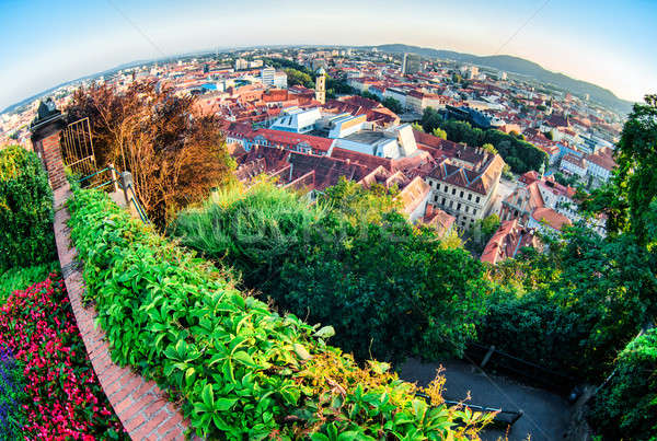 View of Graz city from Schlossberg in summertime Stock photo © amok