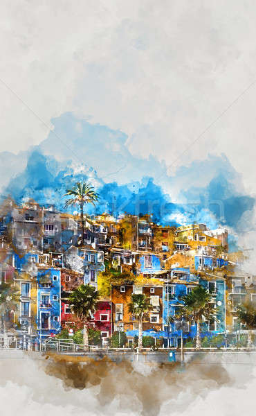 Digital watercolor painting of Villajoyosa town Stock photo © amok