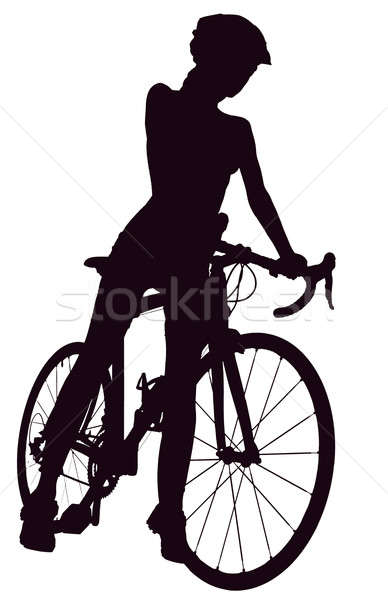 Stockfoto: Silhouet · vrouw · fiets · geïsoleerd · witte · meisje