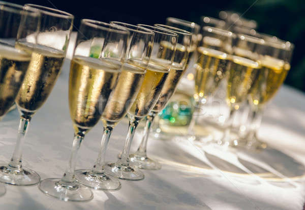 Glasses Of Champagne For A Wedding Reception Stock Photo