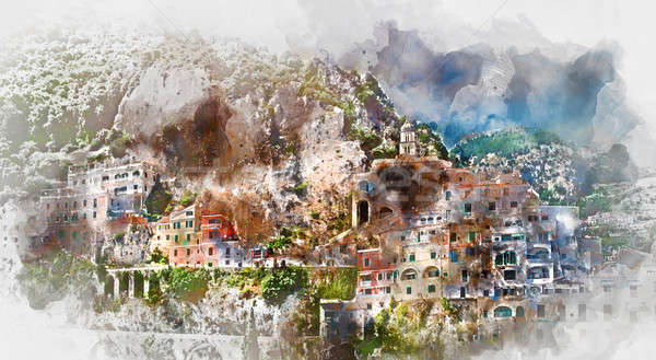 Digital watercolor painting of Amalfi Stock photo © amok