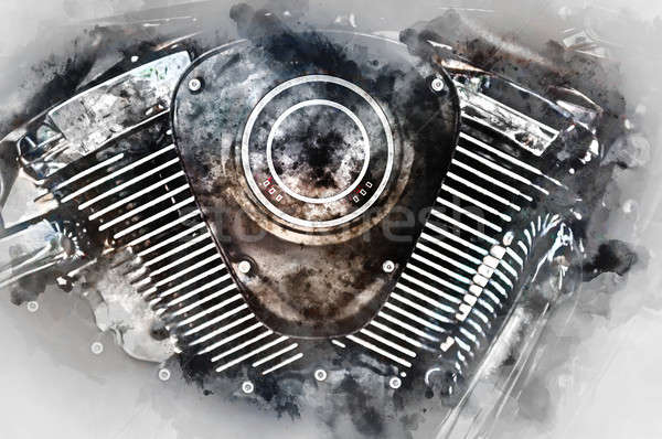 Motorcycle engine close-up. Digital watercolor painting. Stock photo © amok