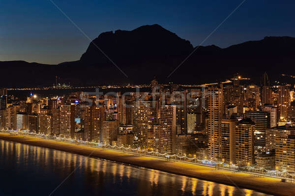 摩天大樓 城市夜景 西班牙 海灘 天空 商業照片 © amok