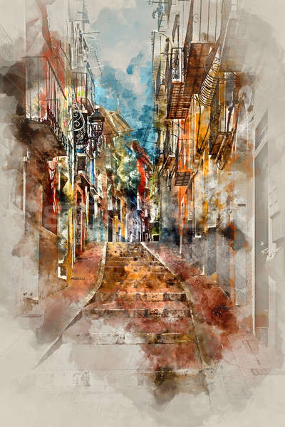 Digital watercolor painting of Villajoyosa town Stock photo © amok