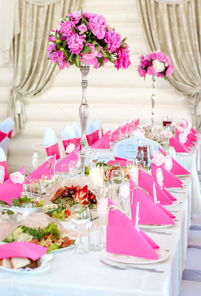 Wedding Table Decorations in pink and white colors Stock photo © amok