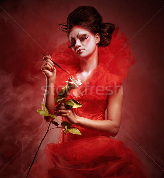 Piros királynő nő kreatív smink bolyhos Stock fotó © amok