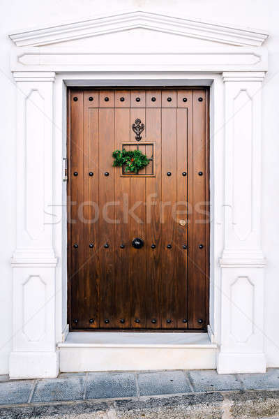 Brown door with christmas decoration Stock photo © amok