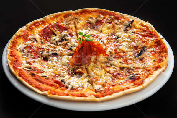 Vegetarian pizza with mushrooms Stock photo © amok