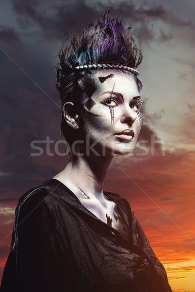 Beautiful woman with creative chess figures make-up  Stock photo © amok