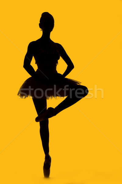 Zwarte silhouet ballerina geïsoleerd Geel dans Stockfoto © amok