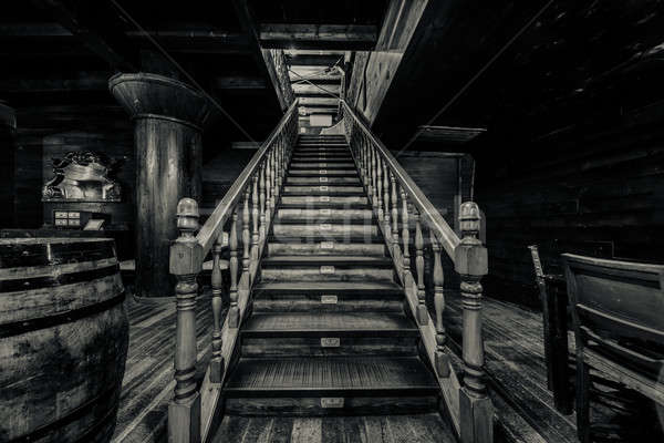 Wooden staircase. Interior of old pirate ship Stock photo © amok