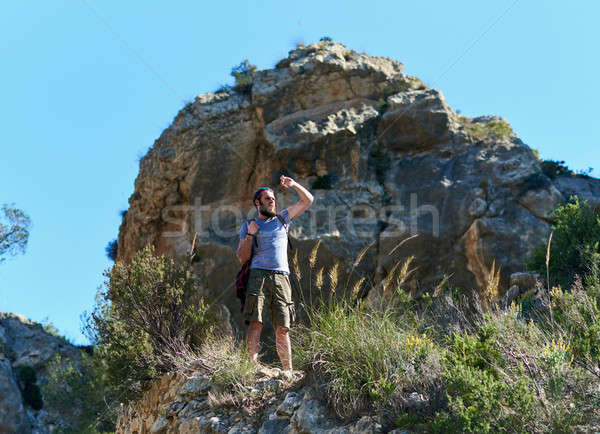 Bebaarde man reiziger permanente berg rand Stockfoto © amok