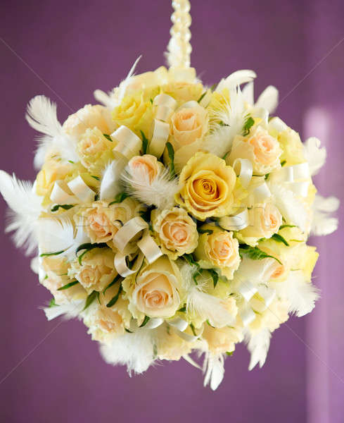 Belle bouquet mariage roses plumes [[stock_photo]] © amok