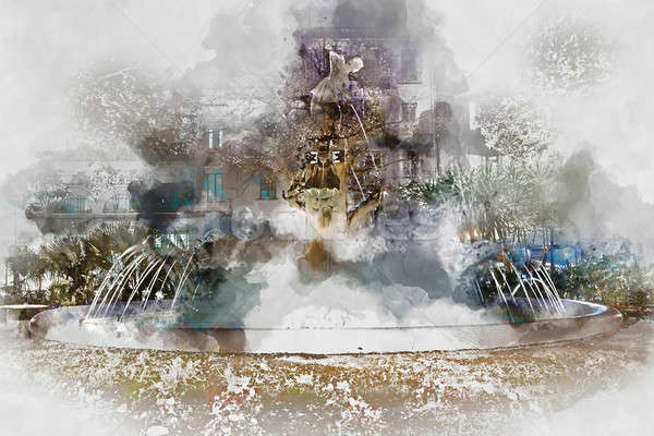 Plaza Gabriel Miro fountain. Digital watercolor painting Stock photo © amok