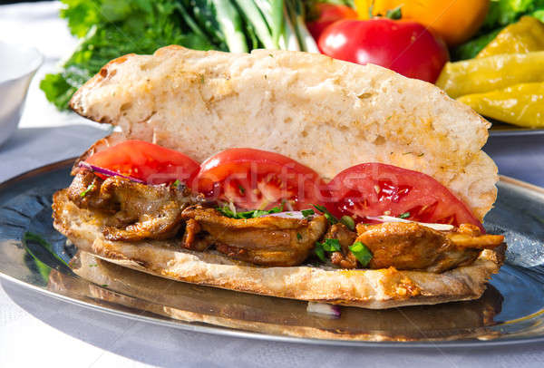 Lavash with grilled meat and vegetables Stock photo © amok