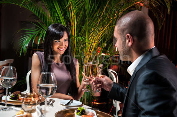 美しい カップル 眼鏡 シャンパン レストラン ロマンチックな ストックフォト © amok